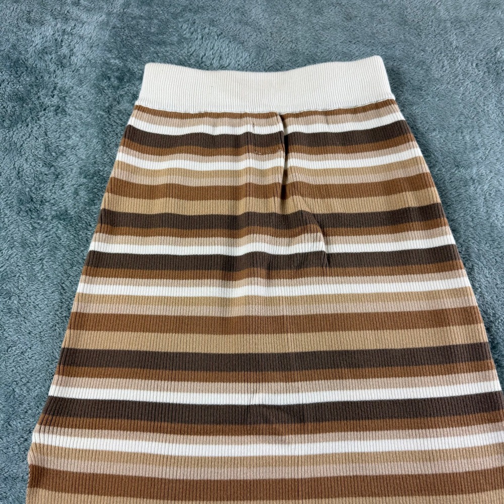 Raised by Water Brown Striped Ribbed Knit Maxi Skirt Small 100% Cotton Side Slit - Picture 13 of 13